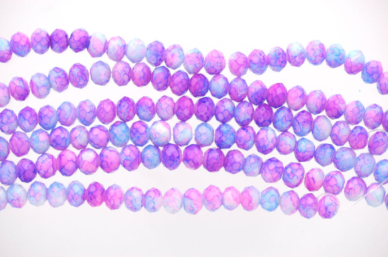 1 Strand 8x6mm Crystal Beads, Rondelle PURPLE, BLUE, White  MARBLE bgl0587