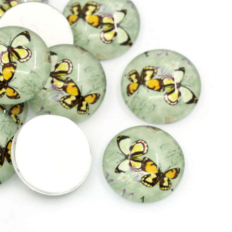 4 BUTTERFLY PAIR Round Glass Dome Circle Seals Cabochons, 16mm (5/8")  cab0172