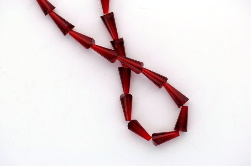 15x8mm Beveled Cone Shape Crystal Beads, CHRISTMAS RED, 16 beads  bgl0536