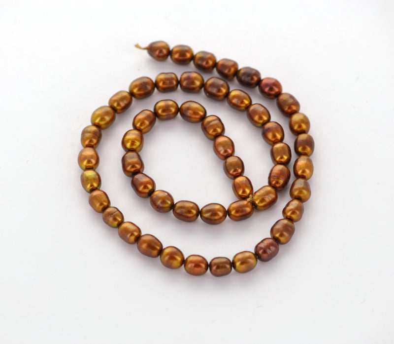 Full Strand Polished AMBER BROWN Freshwater Pearls Beads . 6mm to 7mm gpe0025