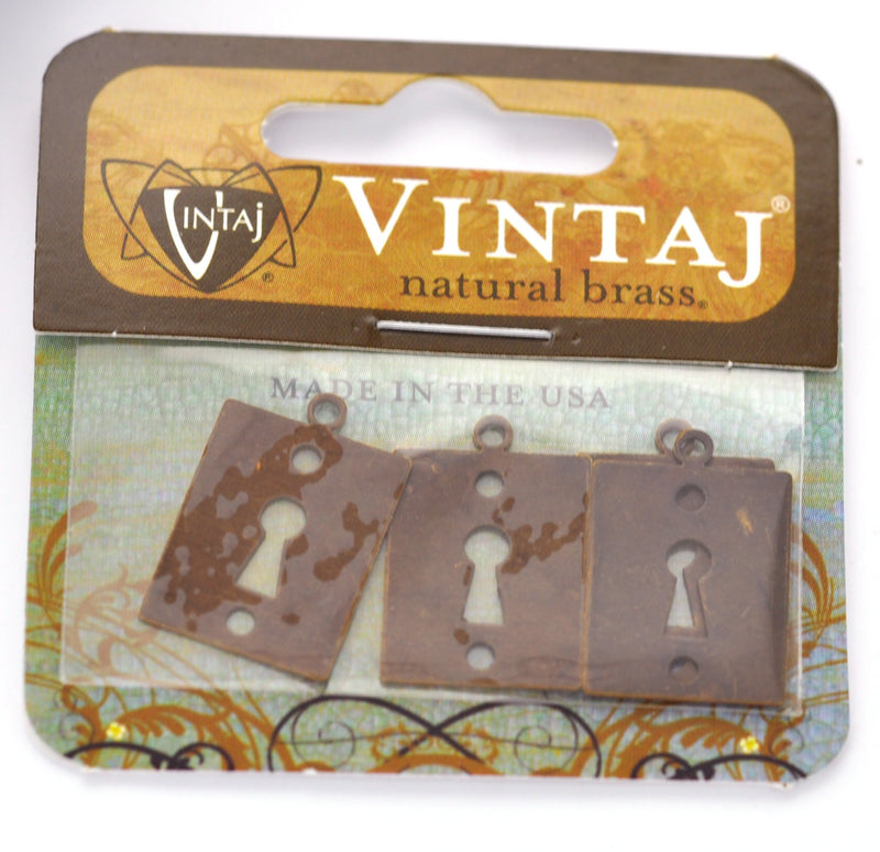 4 VINTAJ Key Hole Lock Charm Pendants, natural brass . chb0270