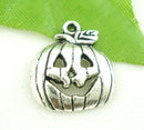 8 pcs. Small Silver Metal PUMPKIN Jack-O-Lantern Charms or Pendants for Halloween  chs0636