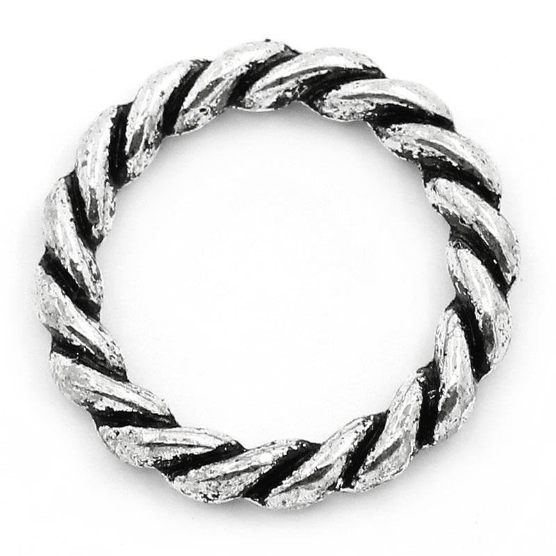 6 Silver Tone Metal RING Connectors, twisted rope design   23mm . CHS0345