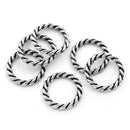 6 Silver Tone Metal RING Connectors, twisted rope design   23mm . CHS0345