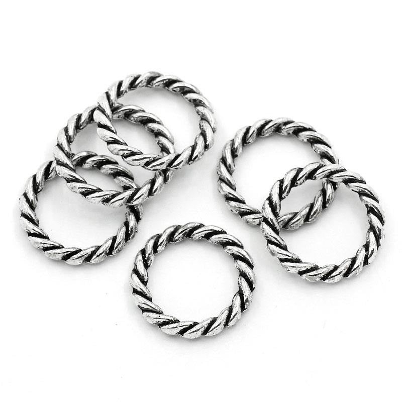 6 Silver Tone Metal RING Connectors, twisted rope design   23mm . CHS0345