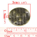 2 Stamped Antique Bronze Oval Charm Pendants, 30mm x 26mm . CHB0071