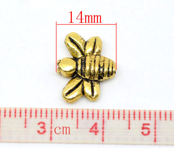 15 Antiqued Gold Tone BEE Spacer Bead Charms  14mm x 12mm  bme0145