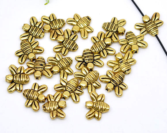 15 Antiqued Gold Tone BEE Spacer Bead Charms  14mm x 12mm  bme0145