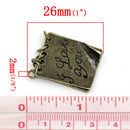 1 Bronze Tone Metal I LOVE You Note Moveable Charm Pendants.  chb0100