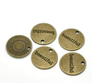 6 Antique Bronze Tone Metal Stamped BEAUTIFUL Circle Charm Pendants. CHB0019