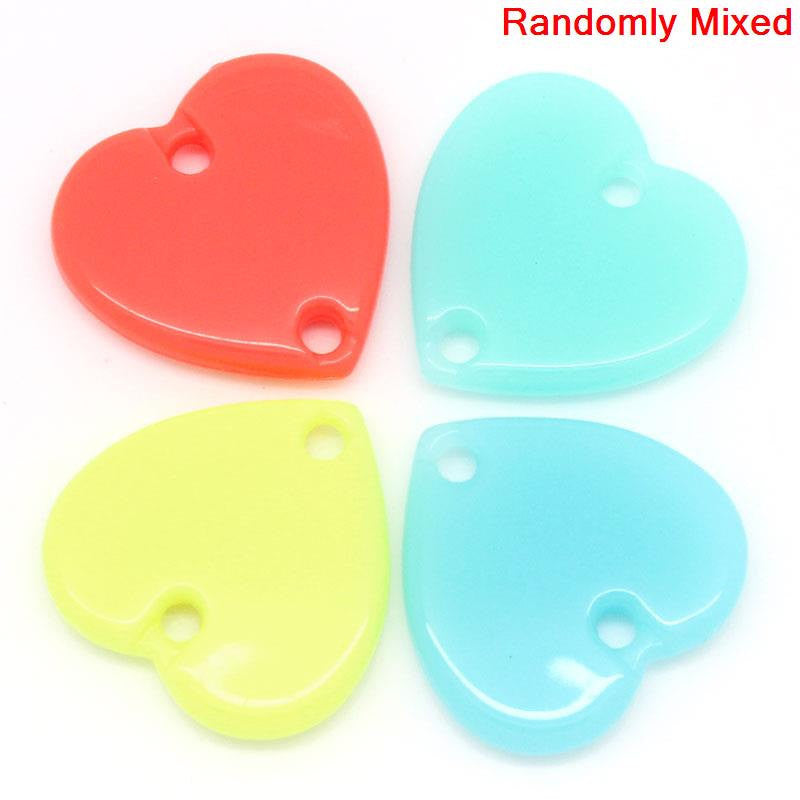 25 Opaque Acrylic HEARTS 2-hole Charms . 25mm x 24mm . mixed colors cha0050