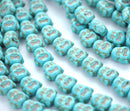 10 SMILING BUDDHA Beads, TURQUOISE Blue, howlite stone  .  15x14mm (5/8"x1/2") how0144