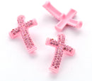 2 Pave' Rhinestone Sideways PINK CROSS Charm Connectors, pink acrylic and pink rhinestones  CHA0012