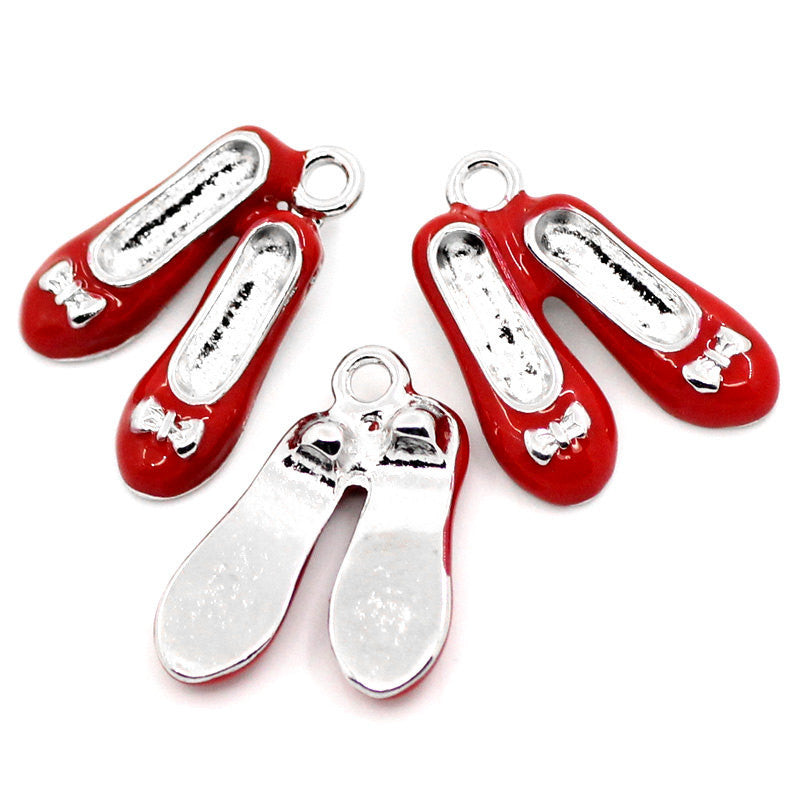 1 Charm Pendant, silver and enamel, RUBY RED Slippers che0173a