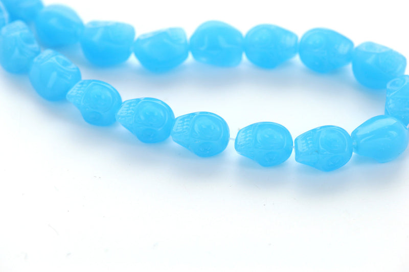 10 Ice Blue Glass SUGAR SKULLS Beads . 13mm x 10mm  bgl0627