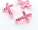 2 Pave' Rhinestone Sideways PINK CROSS Charm Connectors, pink acrylic and pink rhinestones  CHA0012