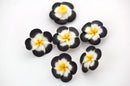 4 Polymer Clay Flower Pansy Plumeria Violet Beads . 25mm (1") . BLACK YELLOW and WHITE pol0042