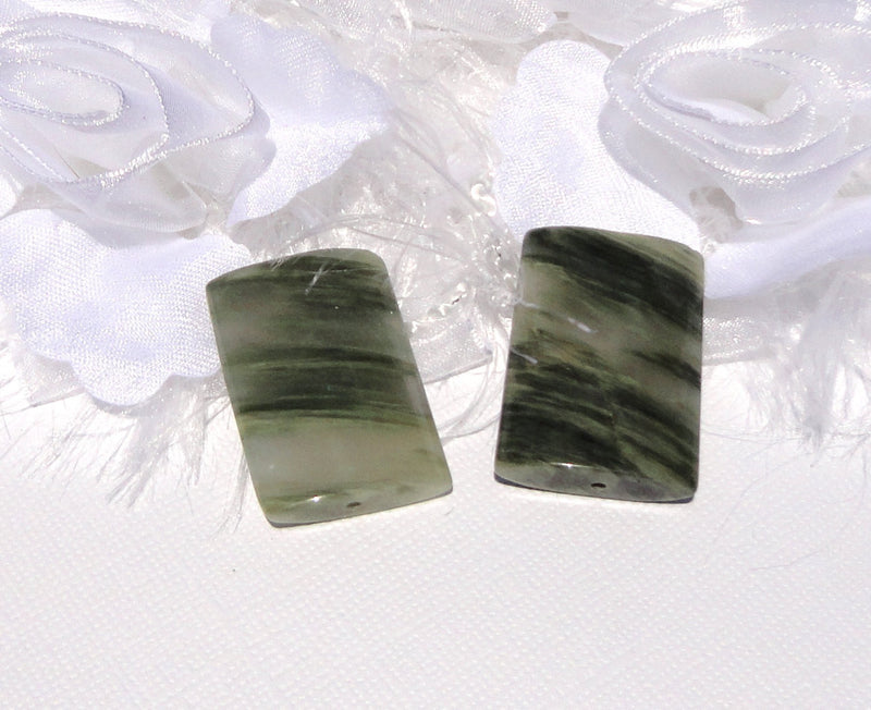 1 Large Focal Bead, Striped GREEN AGATE Rectangle Puffed Pillow Bead,  32mm x 22mm gag0089