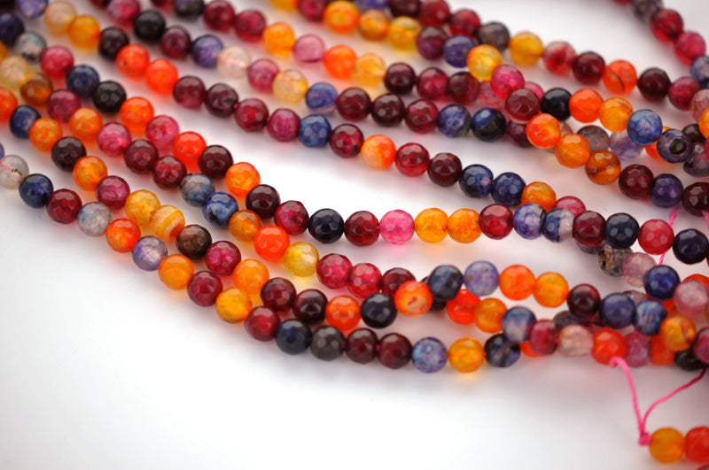 1 Strand 15.5" Round Dyed FACETED Orange Purple, Pink, Red,  Gray,  Yellow AGATE Beads,  6mm  Natural Gemstones gag0108