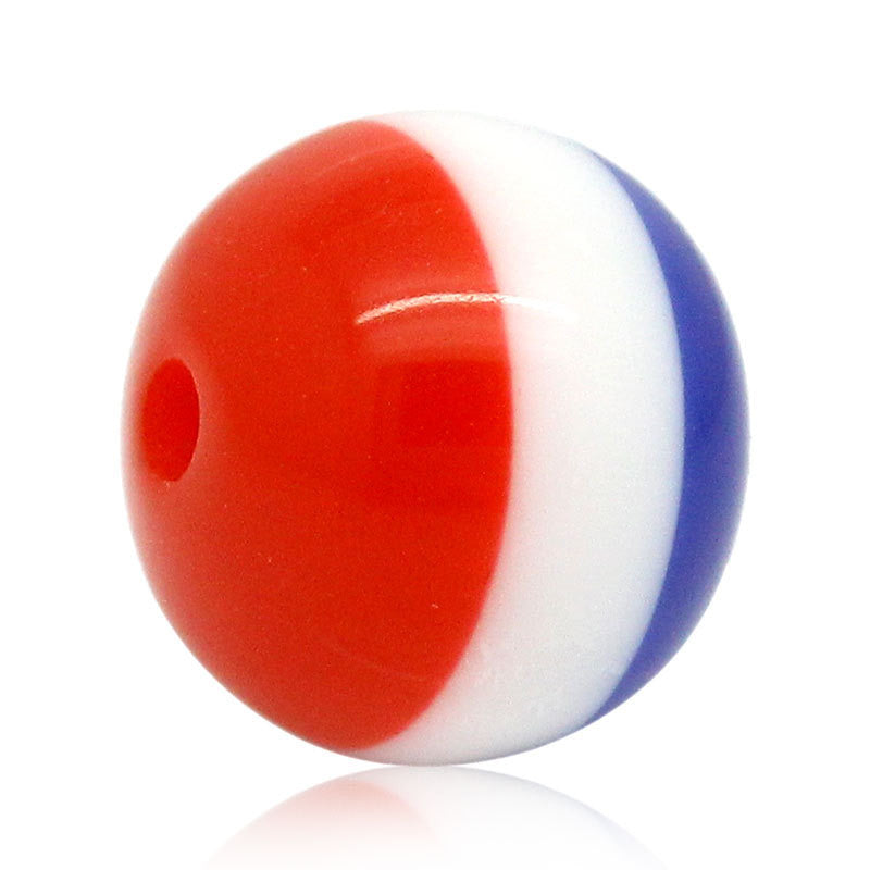 100 Solid Acrylic Round BUBBLEGUM Beads, red, white, blue stripes  10mm bac0055