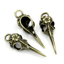 2 BIRD SKULL Head Charm Pendants, Bronze Tone Metal  chb0250