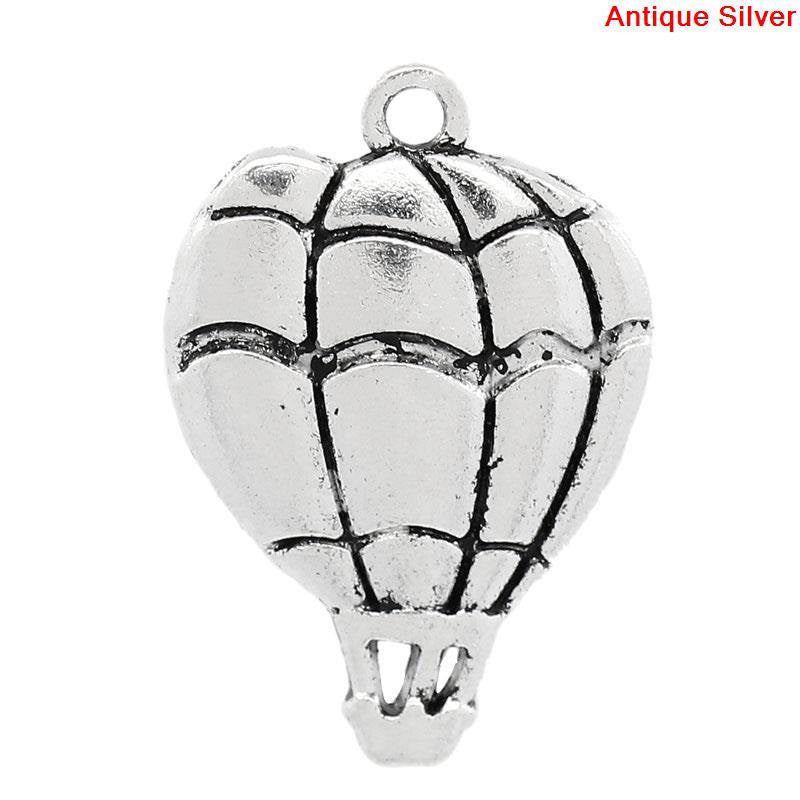 10 HOT AIR Balloon Antique Silver Tone Metal Charm Pendants . chs0275