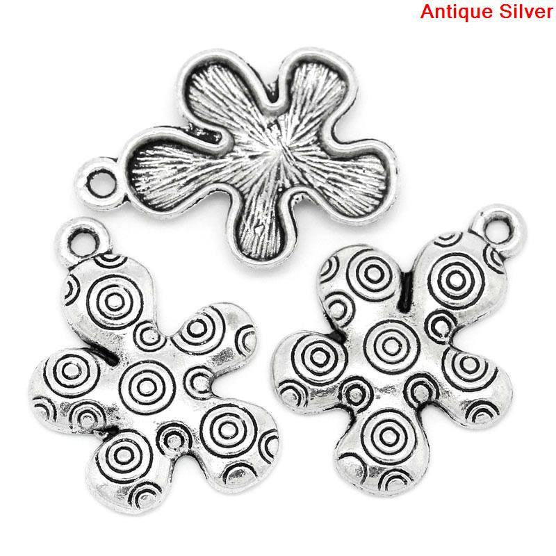8 SWIRLY FLOWER Antique Silver Tone Metal Charm Pendants chs0763