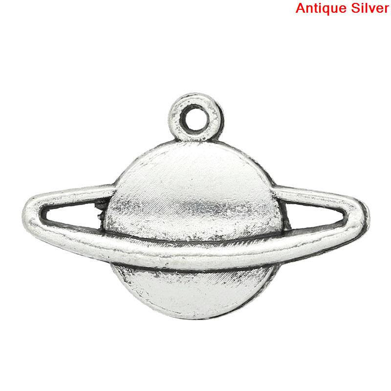 12 PLANET SATURN Antique Silver Tone Metal Charm Pendants chs0056