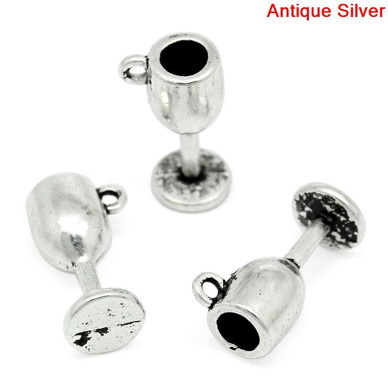 10 WINE GLASS Antique Silver Tone Metal Charm Pendants chs0630