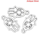 15 HAMSA HAND Star of David Antique Silver Tone Charm Pendants . chs0307