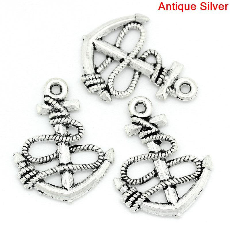 12  Silver Tone Small ANCHOR ROPE Charms Pendants, 24mm x 19mm, chs1151