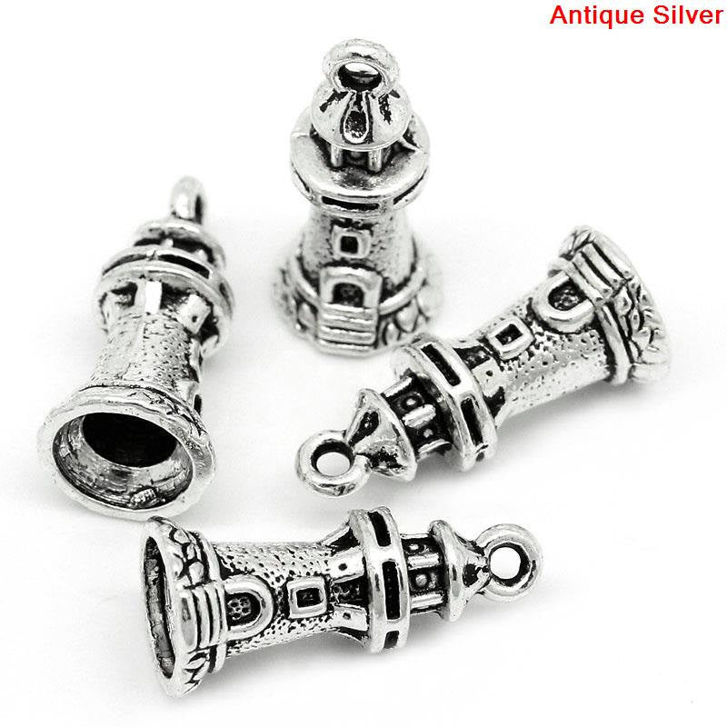 5  Silver Tone LIGHTHOUSE Charms Pendants . chs0267