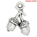 12  Silver Tone DOUBLE ACORN  Charms Pendants . chs1155