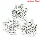 3 Large Flat Silver Tone TIGER  Charm Pendants  chs0835