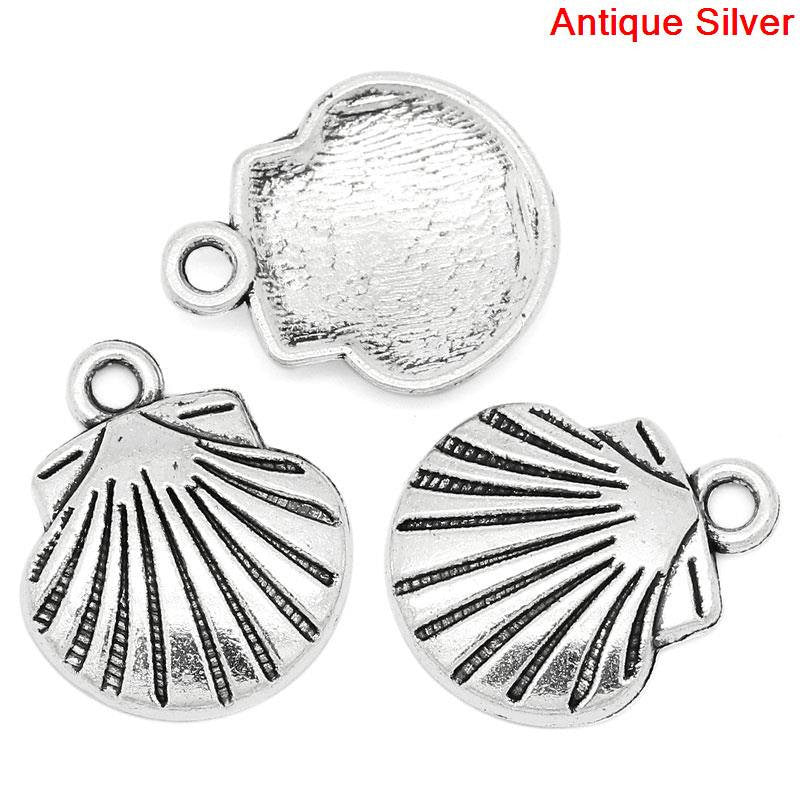 10 CLAM SHELL Seashell Silver Tone Charm Pendants   chs0700