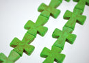 2 Large Howlite Cross Beads KELLY GREEN CROSS 36x30mm  how0307a