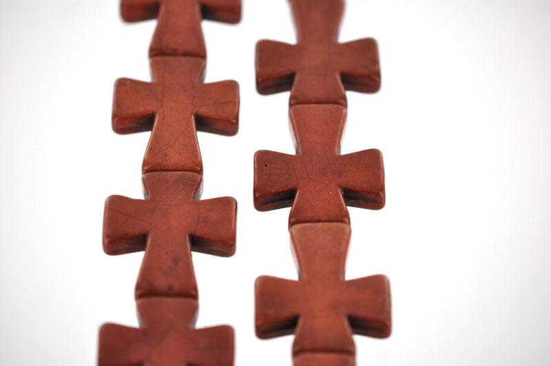 2 pcs. Large Howlite Stone Beads CHOCOLATE BROWN Maltese CROSS . 36x30mm how0326a