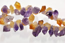 Amethyst and Citrine Gemstone rough nugget beads, top drilled, half strand, gmx0001b