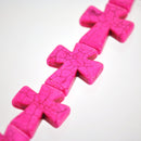 1 Strand (11 beads) Large Howlite Stone Beads HOT PINK Maltese CROSS . 36x30mm   how0310b