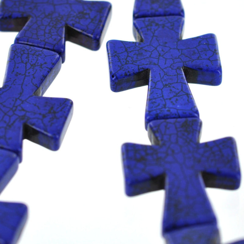 50x40mm Royal Blue Howlite Cross Beads, Royal Blue, full strand, 8 beads, how0436b