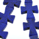 36x30mm Royal Blue Howlite Cross Beads, Royal Blue, full strand, 11 beads, how0375b