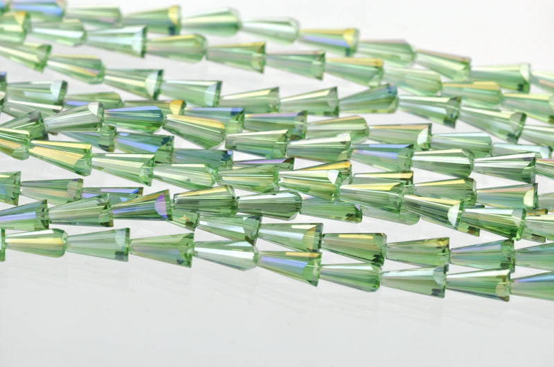 12 Beveled Cone Shape Crystal Beads, Light Green AB  11mm x 6mm  bgl0729