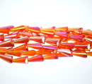 12 Beveled Cone Shape Crystal Beads, ORANGE RED AB  11mm x 6mm  bgl0732