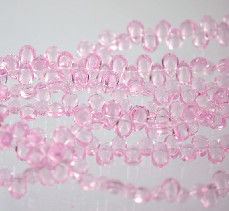 Teardrop Briolette Crystal CLEAR LIGHT PINK . full strand . 9x6mm . top drilled . bgl0827