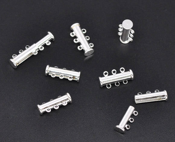2 Magnetic 3-strand SILVER PLATED Slider Connector Clasps, 20x10mm  for Multi Strand Bracelets and Necklaces fcl0077