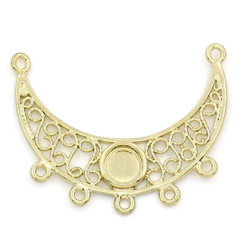 2 GOLD PLATED Copper Charm Pendants Moon Connector Link (can hold 5mm cabochon) open filigree design chg0099