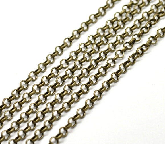 1 yard (3 feet) of Antiqued Bronze Fancy Oval ROLO Link Chain  .  soldered links are 6mm   fch0073