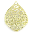 2 GOLD PLATED Copper Charm Pendants Filigree Leaf, open filigree design chg0096