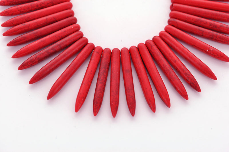 1 strand Dyed Stone Spike Beads, RED  40mm long how0337