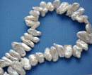 20mm to 24mm long WHITE Biwa Stick Pearls Beads, center drilled, cultured pearls, full strand gpe0030
